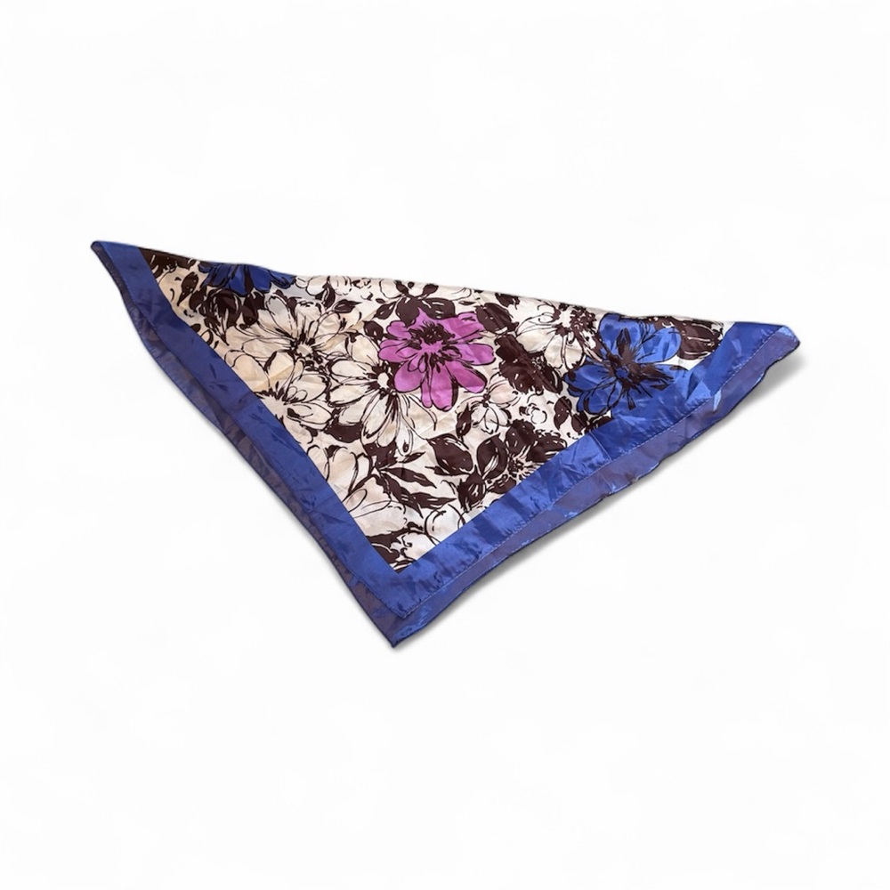 St Ramonde Floral Silk Scarf with Blue Border - Picture 3 of 4